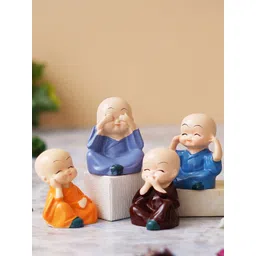 eCraftIndia Orange 4 Pieces Cute Little Monk Buddha Statues Decorative Showpieces-picture-20