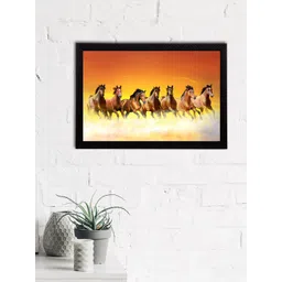 eCraftIndia Orange & Brown 7 Luck Running Horse Printed Satin Matt Textured UV Wall Art-picture-40