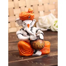 eCraftIndia Orange & White Lord Ganesha Playing Tabla Decorative Showpiece-picture-21