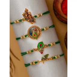 eCraftIndia Pack of 4 Designer Rakhis and Roli Chawal Pack-picture-34