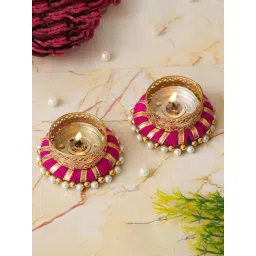 eCraftIndia Pink Aluminium Tea Light Holders - Set of 2-picture-41