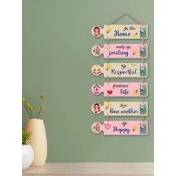 eCraftIndia Pink & Beige Home Quotes Printed Wooden Wall Hangings-picture-10