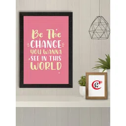 eCraftIndia Pink & Yellow "Be the Change" Motivational Quote Satin Matt Texture UV Art Wall Painting image 4