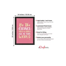 eCraftIndia Pink & Yellow "Be the Change" Motivational Quote Satin Matt Texture UV Art Wall Painting image 3