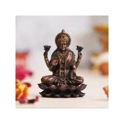eCraftIndia Polyresin Handcrafted Blessing Goddess Lakshmi Statue sitting on the Lotus Flower-image-45