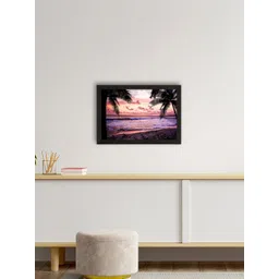 eCraftIndia Purple & Black Delightful Sea View Between Trees Satin Matte Wall Art-picture-38