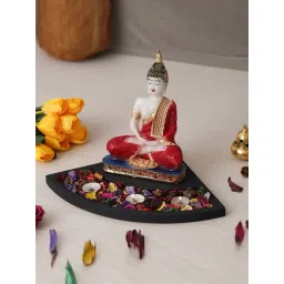 eCraftIndia Red & Black Polyresin Meditating Buddha Showpiece with Fragnanced Petals and Tealight-picture-26