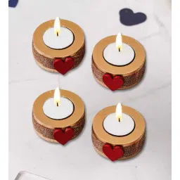 ecraftindia Red and Brown Wooden Tealight Candle Holder (4 Pcs)-picture-35