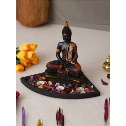 eCraftIndia Red & Golden Polyresin Meditating Buddha Showpiece & Fragnanced Petals and Tealight-picture-25