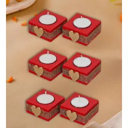 ecraftindia Red and Golden Wooden Tealight Candle Holder (6 Pcs)-picture-29