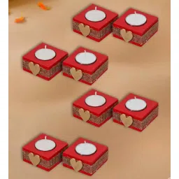 ecraftindia Red and Golden Wooden Tealight Candle Holder (8 Pcs)-picture-30