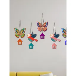 eCraftIndia Red & Green 5 Pieces Butterfly Birds Wooden Wall Hangings-picture-26