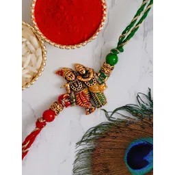 eCraftIndia Red & Green Beaded Radha Krishna With Roli Chawal-picture-10