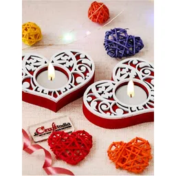 eCraftIndia Red & White 2 Pieces Wooden Candle Holders-picture-22