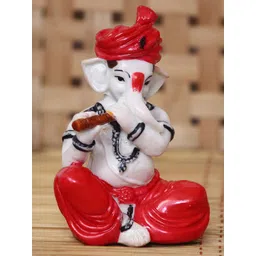 eCraftIndia Red & White Handcrafted Lord Ganesha Playing Flute Showpiece-picture-29