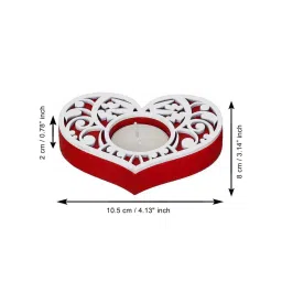 eCraftIndia Red & White Wooden Heart Shaped Tea Light Candle Holders - Set of 2 image 4