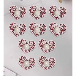 ecraftindia Red and White Wooden Tealight Candle Holder (10 Pcs)-picture-27