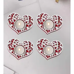 ecraftindia Red and White Wooden Tealight Candle Holder (4 Pcs)-picture-29