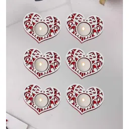 ecraftindia Red and White Wooden Tealight Candle Holder (6 Pcs)-picture-30