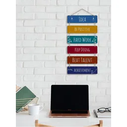 eCraftIndia Red & Yellow Idea Be Positive Hard Work Keep Doing Achievement Wall Hanging image 1