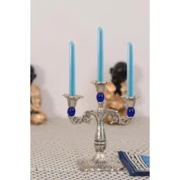 eCraftIndia Royal Blue Crystal Metal Candle Stand-image-44