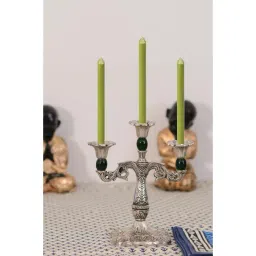 eCraftIndia Royal Green Crystal Metal Candle Stand-picture-17