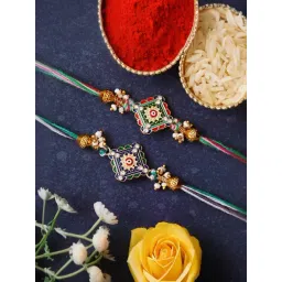 eCraftIndia Set of 2 Beads & Pearl Evil Eye Rakhis for Brothers with Sibling Agreement & Roli Chawal-picture-31