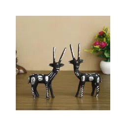 eCraftIndia Set of 2 Black and Silver Metal Handcrafted Deer Figurine-picture-10