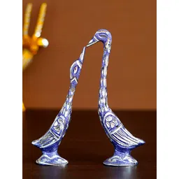 eCraftIndia Set of 2 Blue & Silver-Toned Engraved Handcrafted Kissing Swan Showpieces-picture-24