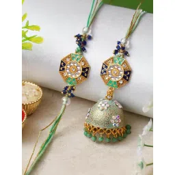 eCraftIndia Set of 2 Floral Rakhi for Brother and Bhabhi with Sibling Agreement & Roli Chawal Pack-picture-12