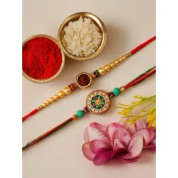 eCraftIndia Set of 2 Floral Rudraksha Religious Rakhis for Brothers-picture-42