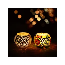 eCraftIndia Set of 2 Mosiac Glass Decorative Tea Light Holder/Diya-picture-25