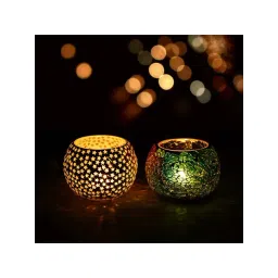 eCraftIndia Set of 2 Mosiac Glass Decorative Tea Light Holder/Diya-picture-42
