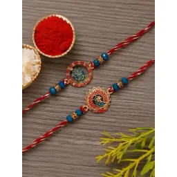 eCraftIndia Set of 2 Multi Lord Shrinathji & Peacock Rakhis with Sibling Agreement & Roli Chawal-picture-10