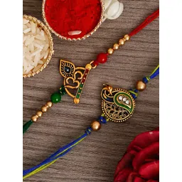 eCraftIndia Set of 2 Om & Peacock Designer Religious Rakhis with Roli Chawal-picture-32