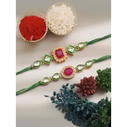 eCraftIndia Set of 2 Pink and Green Kundan Rakhis, with Sibling Agreement & Roli Chawal Pack-picture-14