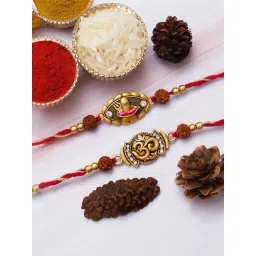 eCraftIndia Set of 2 Shivalinga Trishul, Om Symbol Rakhis with Sibling Agreement & Roli Chawal Pack-picture-38