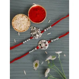 eCraftIndia Set of 2 Silver Red Lord Ganesha and Flower Rakhis with Sibling Agreement & Roli Chawal-picture-48