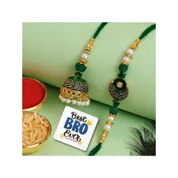 eCraftIndia Set Of 2 Stone-Studded Rakhi With Roli Rice & Best Bro Ever Fridge Magnet-picture-28