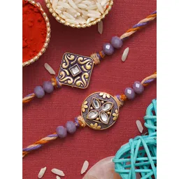 eCraftIndia Set Of 2 Stone Studded Thread Rakhis With Roli Chawal-picture-39
