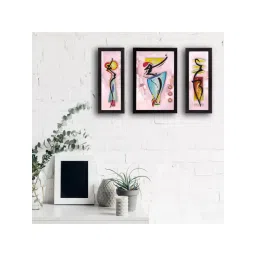 eCraftIndia Set of 3 Abstract Dancing Lady Satin Matt Texture UV Art Painting-picture-28