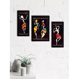 eCraftIndia Set of 3 Black & White Tribal Theme Satin Matt Textured UV Wall Paintings-picture-11