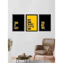 eCraftIndia Set of 3 Black & Yellow Take It Easy Satin Matt Texture UV Art Painting-picture-19
