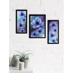 eCraftIndia Set of 3 Blue Botanical & Floral Satin Matt Textured UV Wall Paintings-picture-40