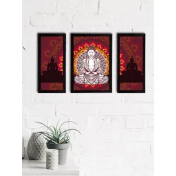 eCraftIndia Set of 3 Brown & White Meditating Lord Buddha Satin Matt Textured UV Wall Paintings-picture-26