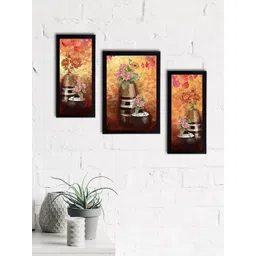 eCraftIndia Set of 3 Cream-Coloured & Brown Botanical & Floral Satin Matt Textured UV Wall Paintings-picture-38