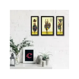 eCraftIndia Set of 3 Dancing Tribal Lady Satin Matt Texture UV Art Painting-picture-19