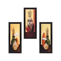 eCraftIndia Set Of 3 Decorative Floral Botanical Pot Satin Matt Texture UV Art Painting-picture-22