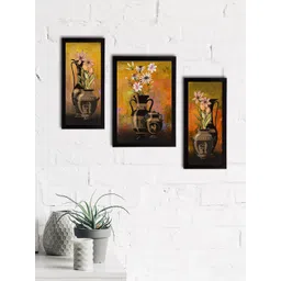 eCraftIndia Set of 3 Green & Beige Botanical & Floral Satin Matt Textured UV Wall Paintings-picture-27