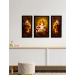 eCraftIndia Set of 3 Green & Gold-Toned Lord Ram Satin Matt Textured UV Wall Paintings-picture-13